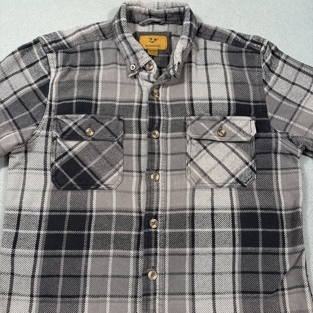 FLANNEL SHIRT Outdoor Life Mens LARGE‎ Western FLAP POCKETS GRAY